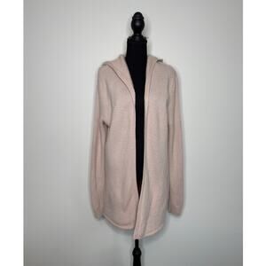 Soft Pink 100% Cashmere Hoodie Cardigan Open Front Balletcore Large